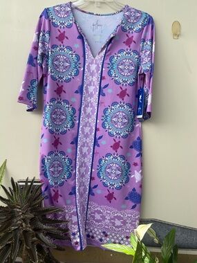 Guy Harvey Purple Printed Midi Dress with Teal & Blue Accents